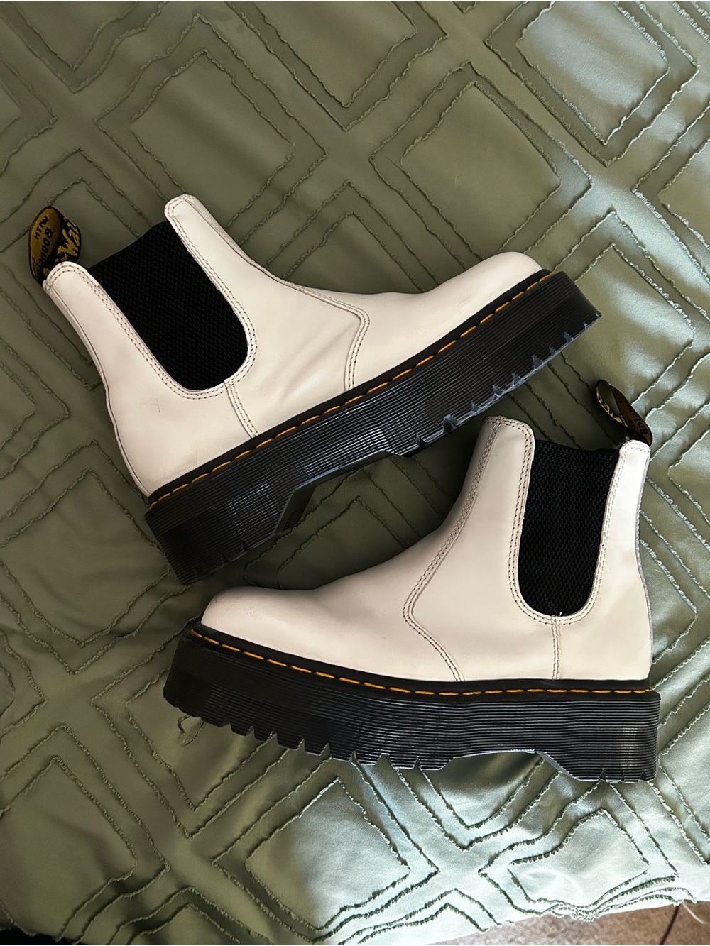 Dr. Martens White Chelsea Platform Boots with Black Elastic